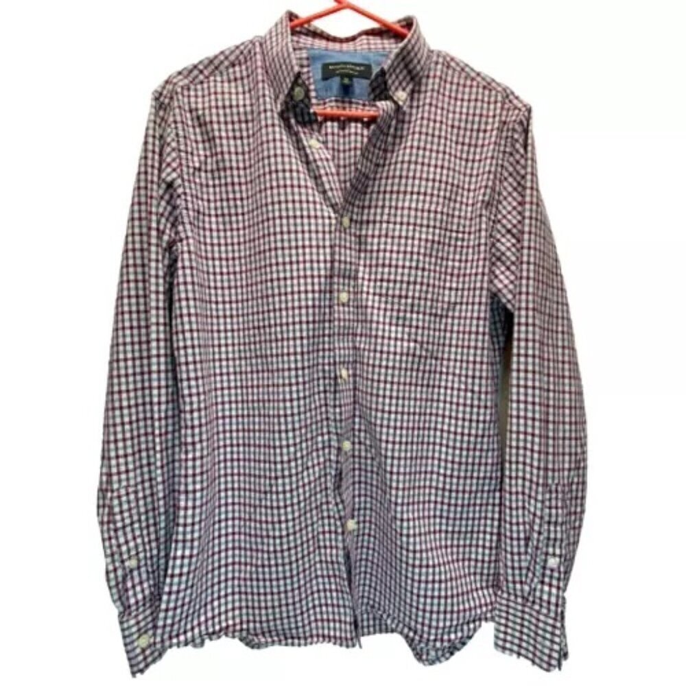 Banana Republic Soft Wash Slim Fit Button‎ Up Mini Grid Print Multicolor Medium